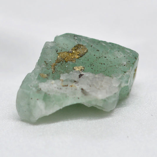 Fluorite vert d'eau clair avec pyrite et quartz du Maroc 20g