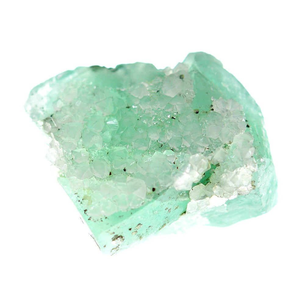 Fluorite verte avec quartz et pyrite 47g marocaine sous lumière