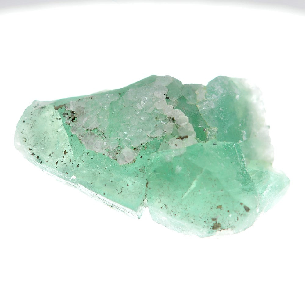 Fluorite vert d'eau avec ses cristaux de quartz et pyrite 90g de la mine d'El Hammam au Maroc