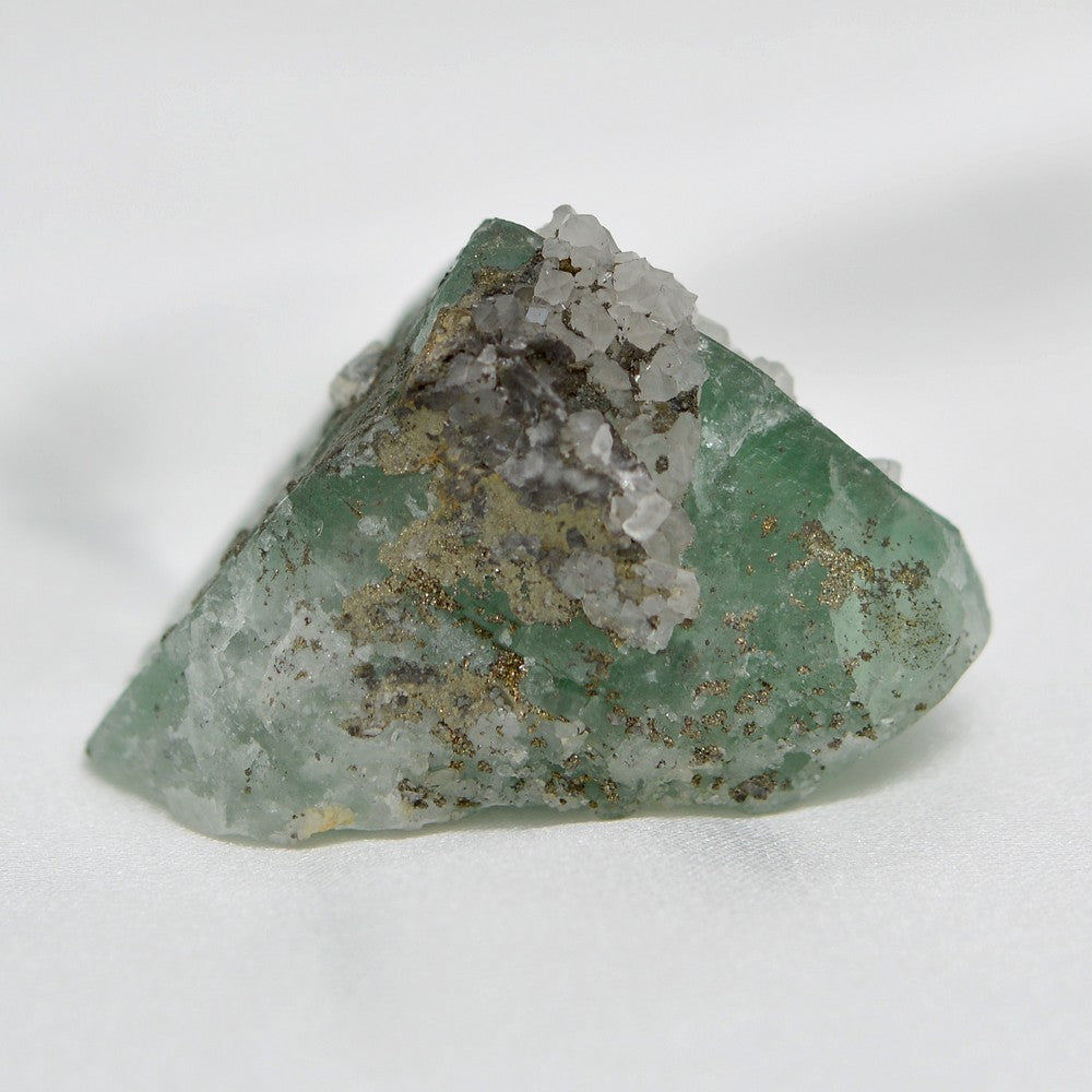 Pyrite et quartz sur fluorite vert d'eau d'El Hammam de 58g