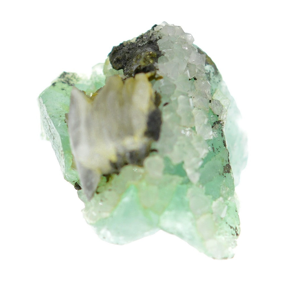 Cristaux de quartz translucides sur fluorite vert d'eau Marocaine 36g